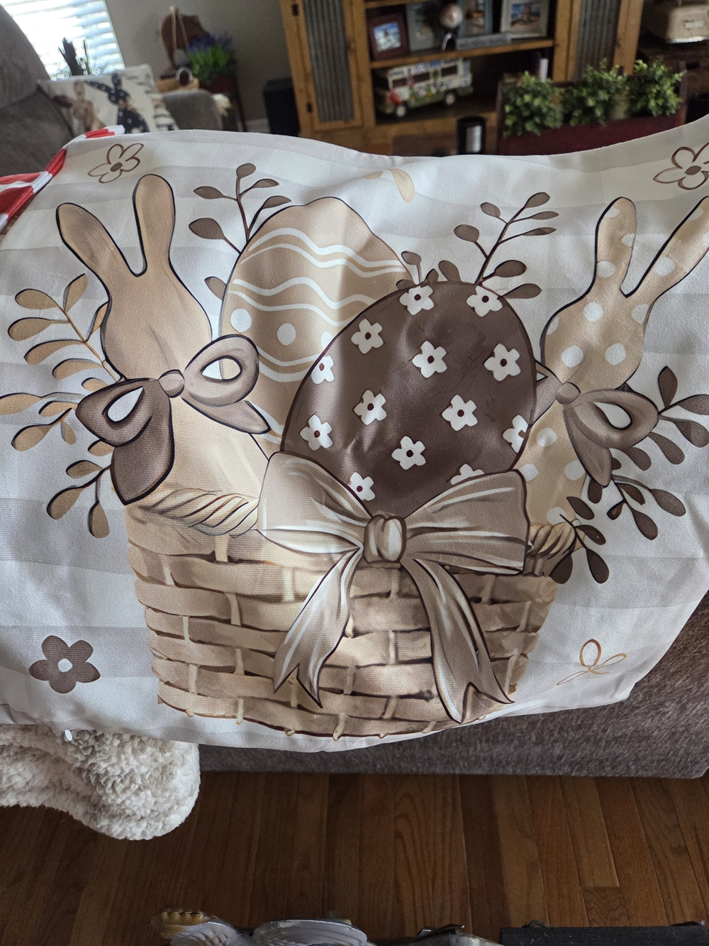 Easter Basket Decorative Pillow Covers - Neutral Brown & Cream